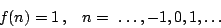 \begin{displaymath}
f(n) = 1 \, , \, \, \, \, \, n = \, \, \ldots, -1, 0, 1, \ldots
\end{displaymath}