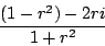 \begin{displaymath}
{ (1 - {r^2}) - 2 r i }
\over
{ 1 + {r^2} }
\end{displaymath}