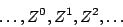 \begin{displaymath}
\ldots, {Z^0}, {Z^1}, {Z^2}, \ldots
\end{displaymath}