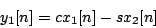 \begin{displaymath}
{y_1}[n] = c {x_1}[n] - s {x_2}[n]
\end{displaymath}